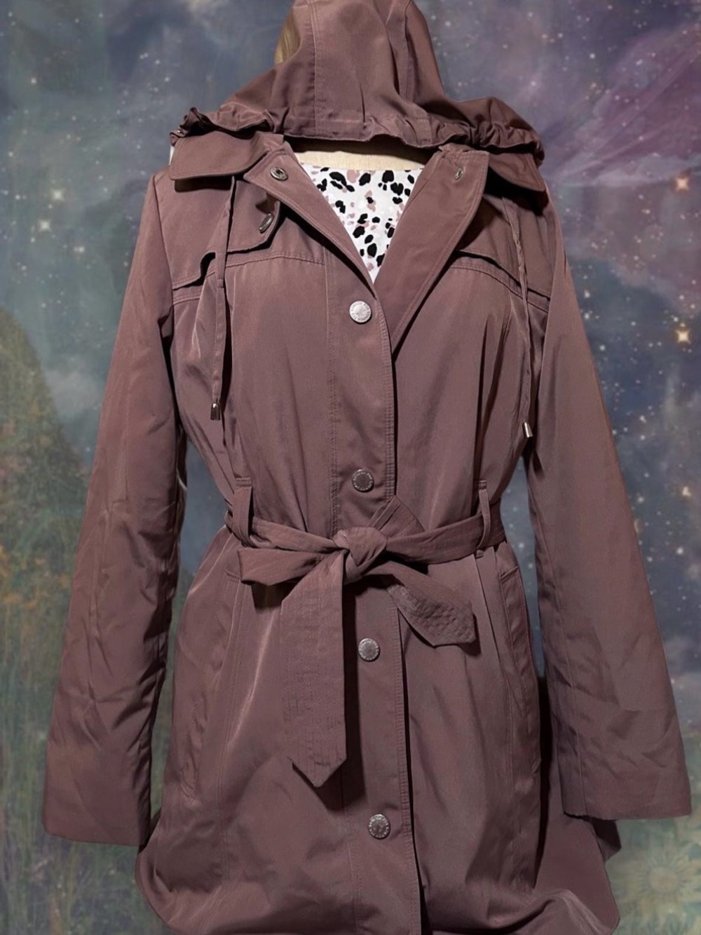 Hooded Trench Coat in Purple Mauve - Classic Belted Style
